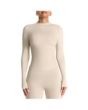 Naked Wardrobe Mock Neck Top - Natural