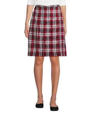 Lands' End School Uniform Young Plaid Box Pleat Skirt Top Of The Knee - Red