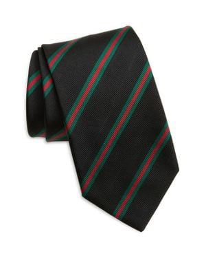 Drake's Sandwich Stripe Silk & Cotton Mogador Tie - Black