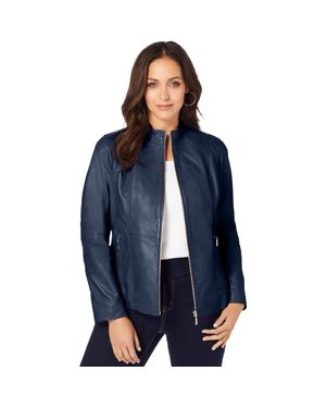 Jessica London Zip Front Leather Jacket - Blue