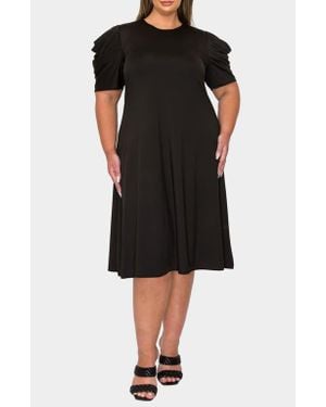 L I V D Aleyna Puff Sleeve A-Line Dress - Black