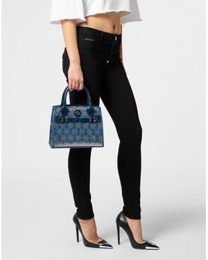 Philipp Plein Small Shopper Bag Monogram Strass - Blue