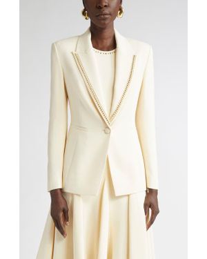 St. John Embellished Stretch Cady Blazer - Natural