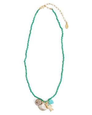 Clare V. Beaded Charm Necklace - Blue