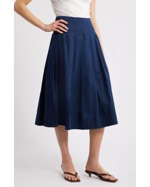 Caslon Stretch Cotton Poplin Midi Skirt - Blue