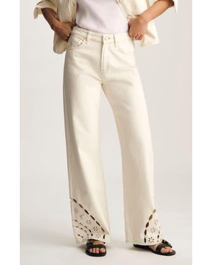 Mavi Malibu Eyelet Embroidererd Wide Leg Jeans - Natural