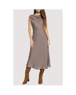 Lost + Wander Chelsea Lane Stripe Satin Midi Dress - Brown