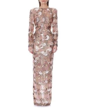 Bronx and Banco Sequin & Beaded Long Sleeve Gown - Metallic