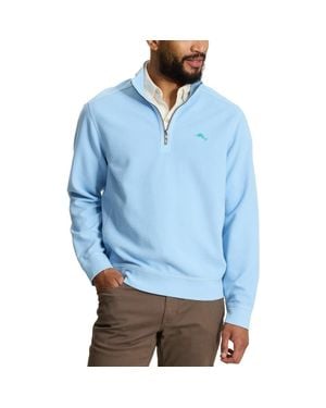 Tommy Bahama Montego Bay Textured Cotton & Lyocell Half Zip Pullover - Blue