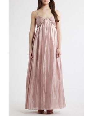 Lulus Matty Ruched Metallic Sleeveless Gown - Pink