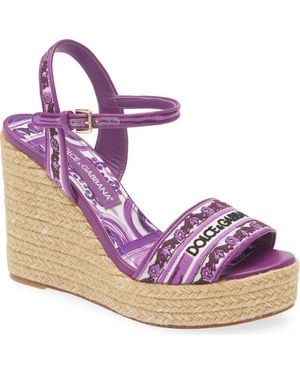 Dolce & Gabbana Majolica Espadrille Wedge Sandal - Purple