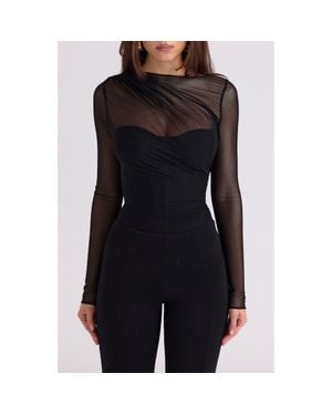 House Of Cb Orelia Draped Mesh Bodysuit - Black