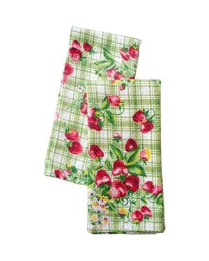 Modern Prairie Strawberry Gingham Tea Towels, Set Of 2 - Green