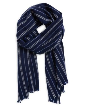 Vince Messa Stripe Cashmere Fringe Scarf - Blue