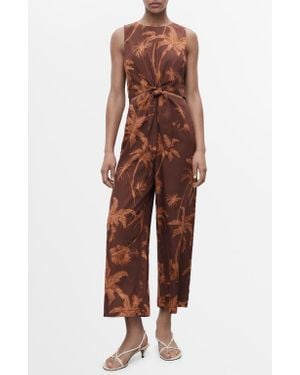 Mango Tie Front Cutout Jumpsuit - Brown
