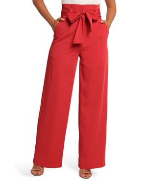 Petal & Pup Kieran Tie Waist Wide Leg Pants - Red