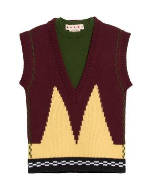Marni Relaxed Fit Sleeveless Wool Intarsia Sweater - Black