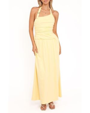 Petal & Pup Emalia Asymmetric Halter Cotton Maxi Dress - Yellow