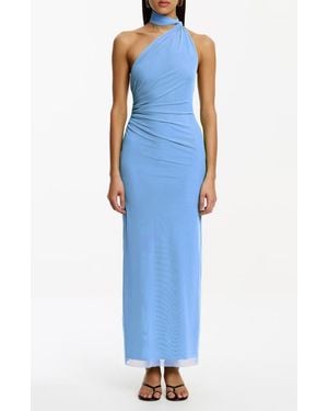 Significant Other Avni Asymmetric Halter Neck Mesh Gown - Blue
