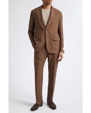 Massimo Alba Sloop Pinstripe Linen Suit - Brown