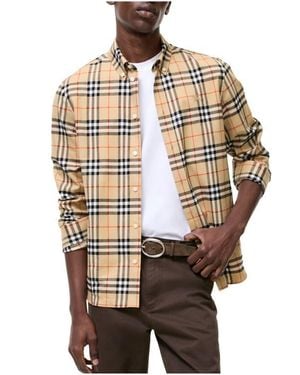 Burberry Relaxed Fit Check Cotton Shirt - Natural