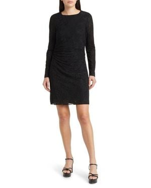 Kobi Halperin Inverse Sequin Ruched Long Sleeve Lace Minidress - Black