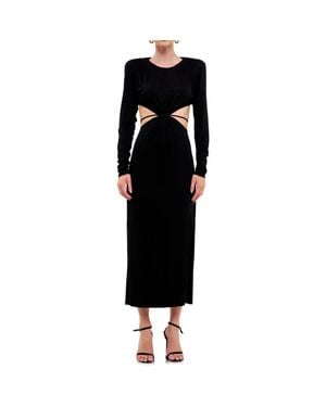 Grey Lab Cutout Waist Long Sleeve Cotton Dress - Black