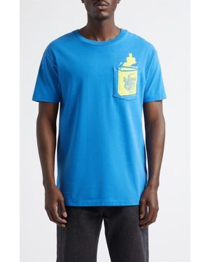Second Layer Ciggy Pocket Cotton Graphic T-Shirt - Blue