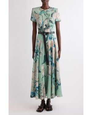 Givenchy Rose Jacquard Gathered Fit & Flare Dress - Green