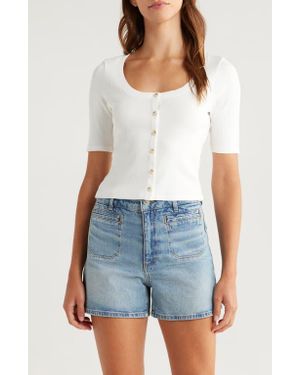 PAIGE Evette Short Sleeve Button-Up Sweater - White