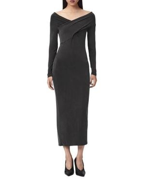 AllSaints Delta Off The Shoulder Long Sleeve Maxi Dress - Black