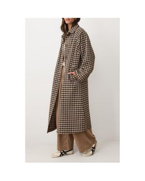 Marine Layer Hayes Houndstooth Trench Coat - Brown