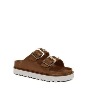 JSlides Footwear Makri Rose Buckle Slide Sandal - Brown