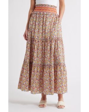 Love The Label Raquel Floral Tiered Cotton Maxi Skirt - Brown