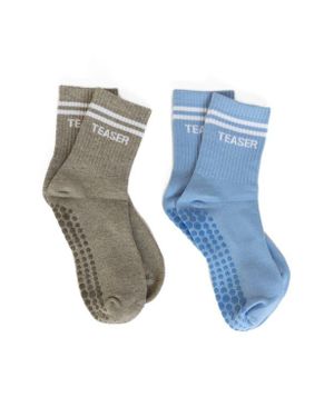 Pilates University 1883 Assorted 2-Pack Teaser Nonslip Grip Crew Socks - Blue