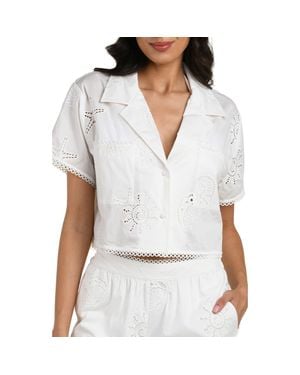 La Blanca Bayside Crop Stretch Cotton Cover-Up Shirt - White