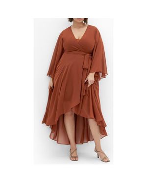 City Chic Maxi Long Sleeve High/Low Dress - Brown
