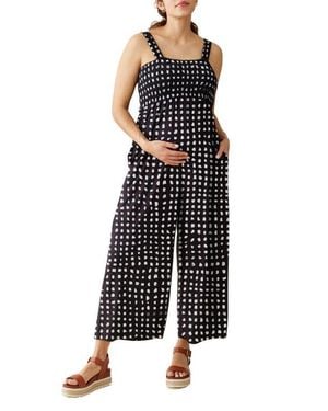Ingrid & Isabel Smocked Bodice Wide Leg Maternity Jumpsuit - Black