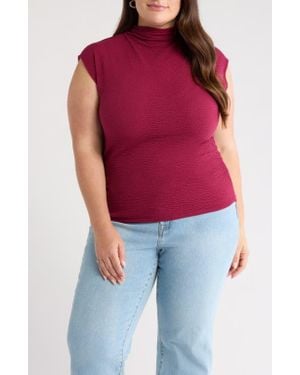 Treasure & Bond Crinkle Mock Neck Top - Red