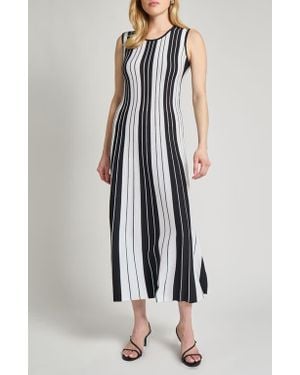 Misook Modern Fit Stripe Midi Dress - White