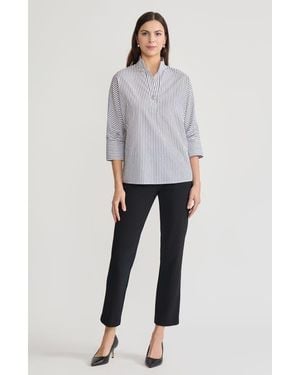 Ming Wang Pinstripe Dolman Sleeve Cotton Blouse - Gray