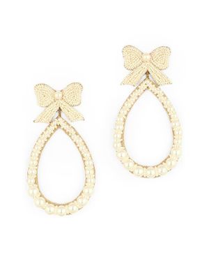 Deepa Gurnani Darana Bow & Faux Pearl Drop Earrings - White