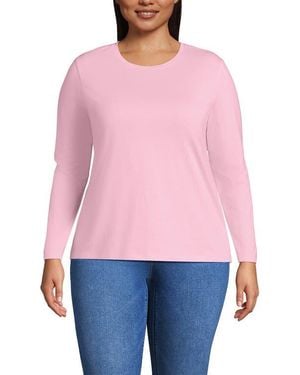 Lands' End Supima Cotton Long Sleeve Crewneck T-Shirt - Pink