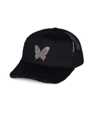 Lauren Moshi Jilly Crystal Mini Butterfly Trucker Hat - Black