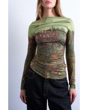 TOPSHOP Print Ruched Top - Green