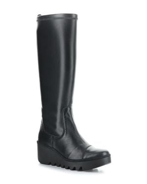 Fly London Budi Knee High Wedge Boot - Black