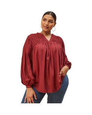 Live Unlimited Long Sleeve Pintuck Blouse - Red