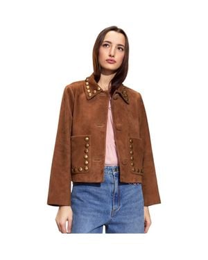 Cynthia Rowley Studded Suede Cropped Jacket - Brown