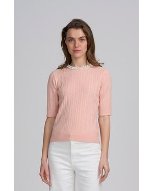 Elle Collection Fine Gauge Embellished Neck Top - Multicolor