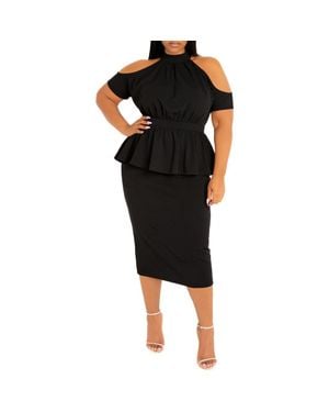 Buxom Couture Cold Shoulder Peplum Midi Dress - Black